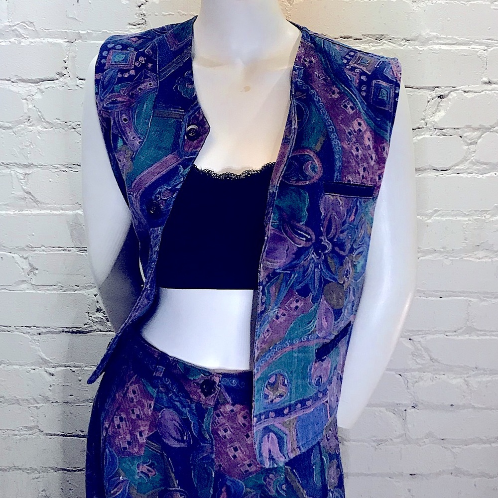 Vintage Patterned Skirt & Vest Set
